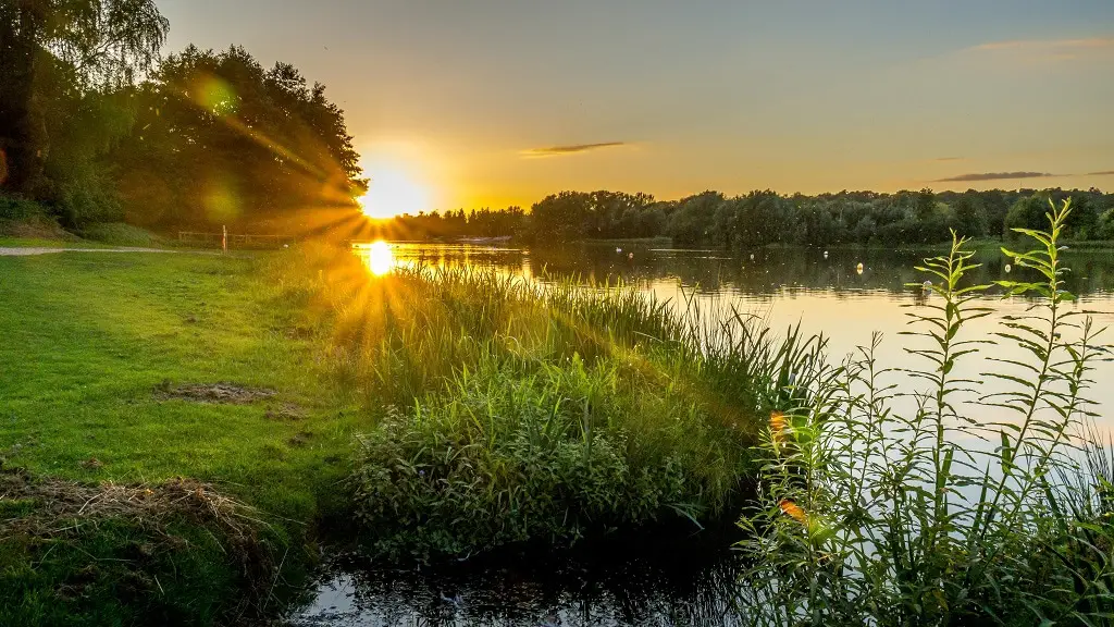 view over whitlingham country park at sunset