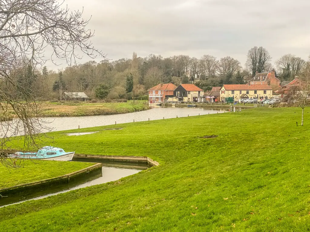 lush green grasy area next to the River Bure in the Norfolk Broads