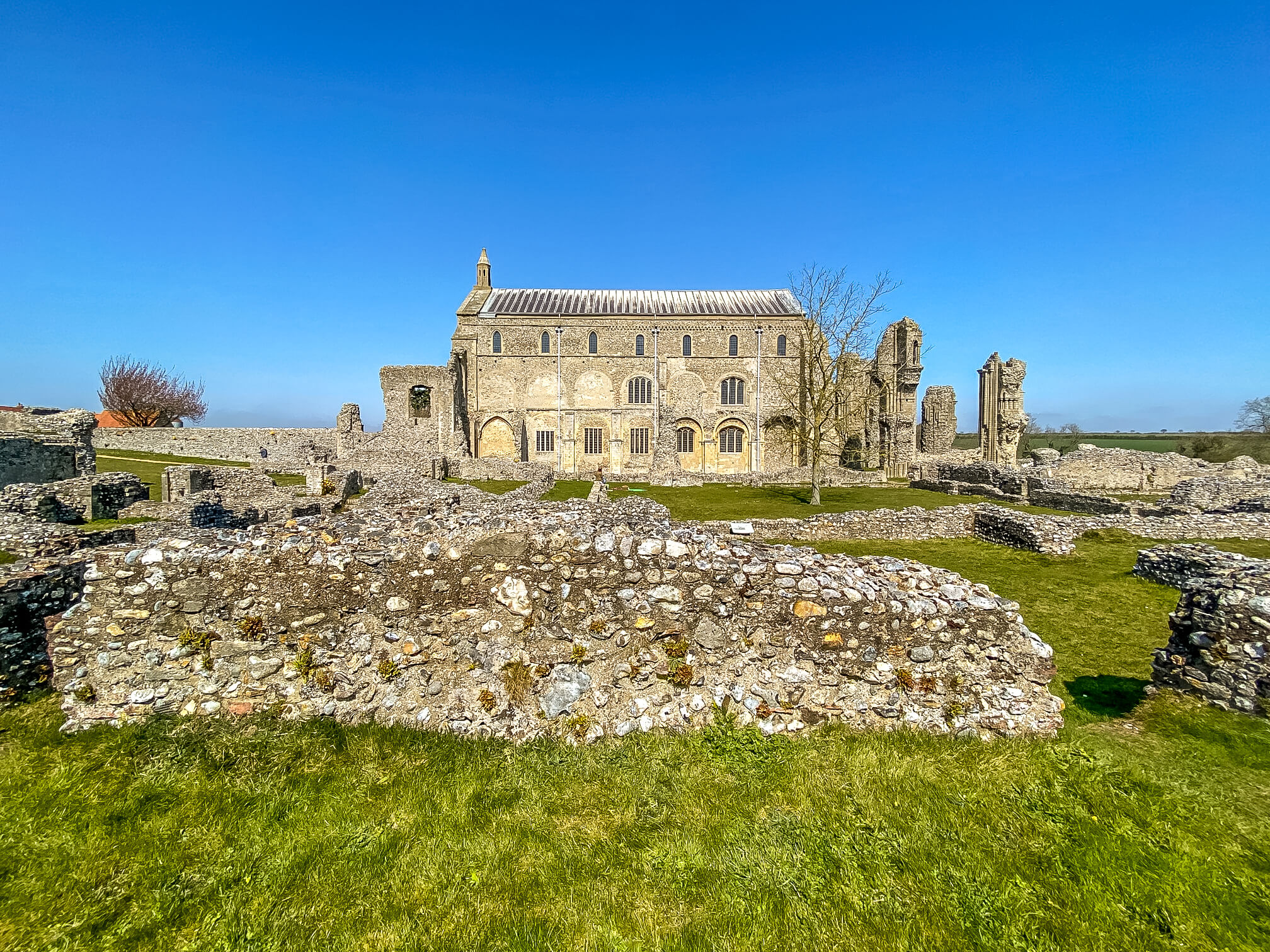 view of the Binham Priory church and ruins which are free to visit