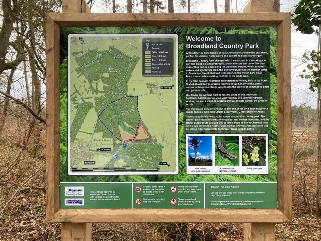 information board at Broadland Country Park