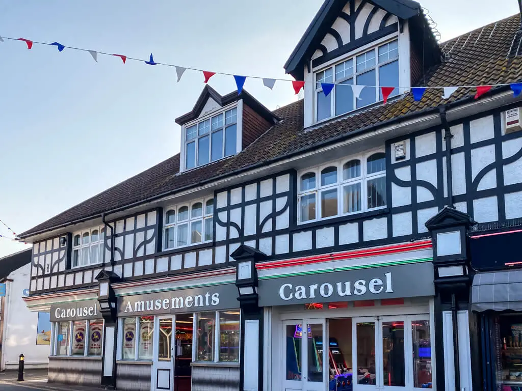 tudor style building with sign for amusements in Sheringham