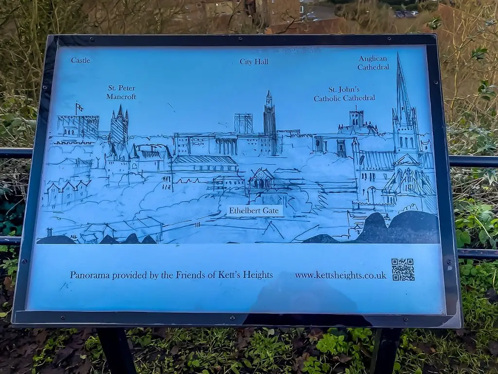 sign showing the landmarks that you can see from the viewpoint at Kett's Heights