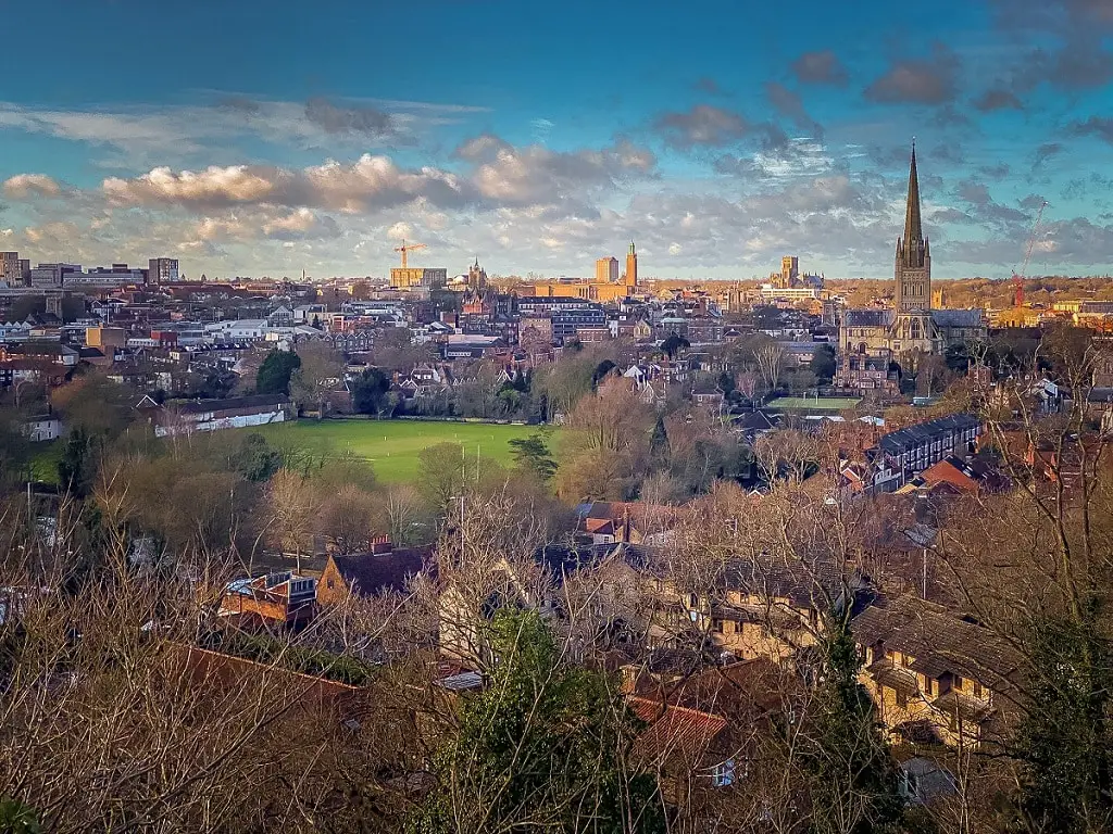 view from Kett's Heights of the city of Norwich