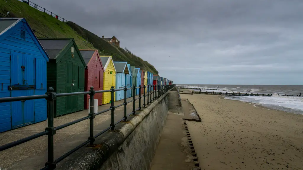 colourful beach huts by Mundesley Beach in Norfolk.