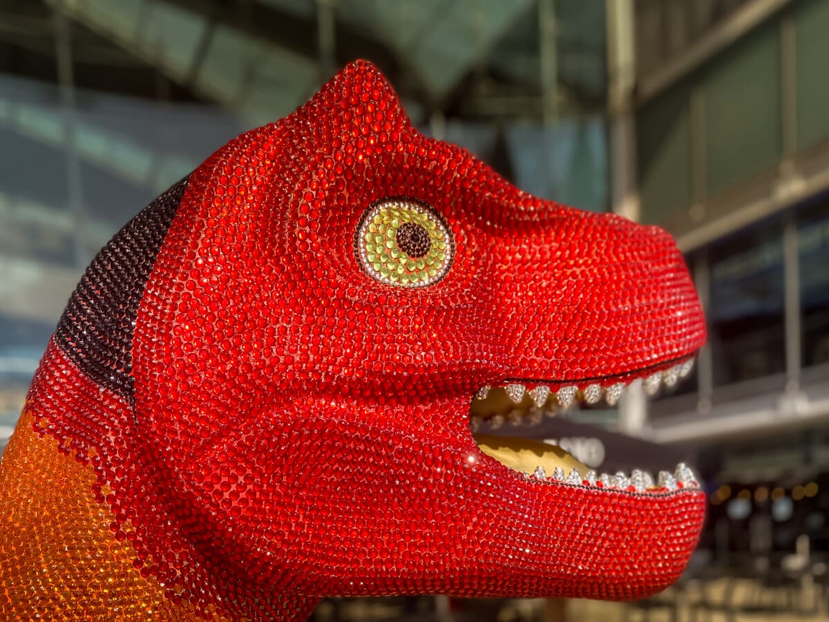 close up of the face of prideasaurus