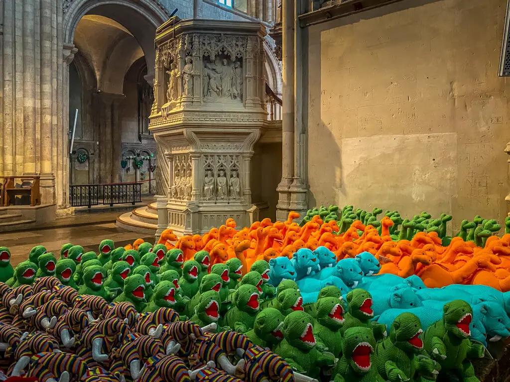 stuffed dinosaurs available for sale at the dino store inside norwich cathedral