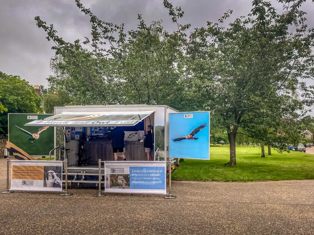 hawk and owl trust booth outside Norwich Cathedral