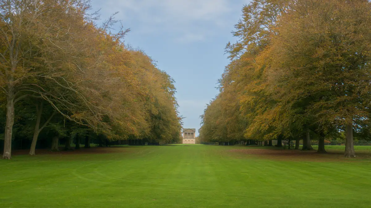 you can see the autumn colours looking towards the temple at houghton estate