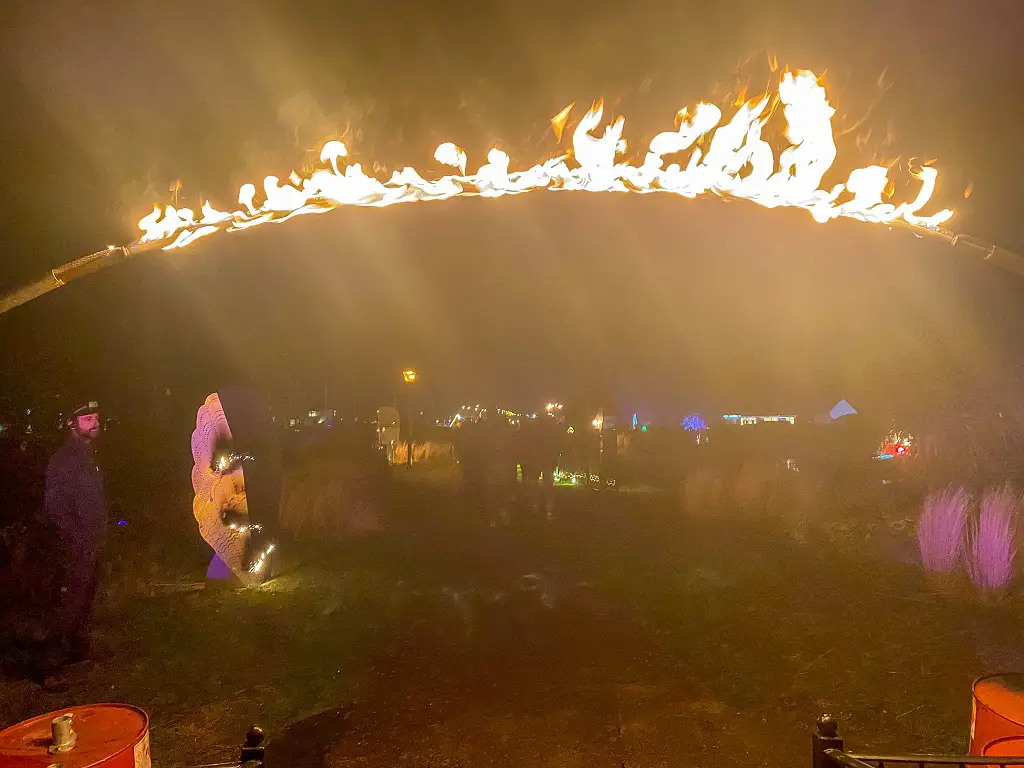 fire arch with artwork underneath at fire on the water