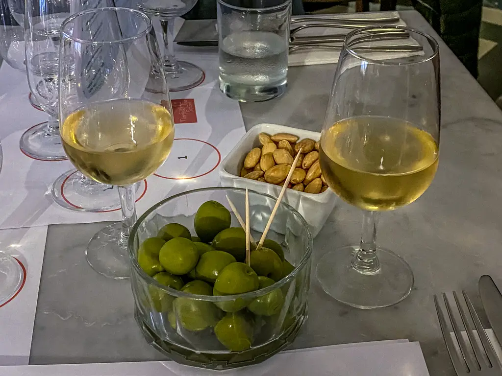 wine olives and almonds at our Norfolk wine tasting school wine and tapas night