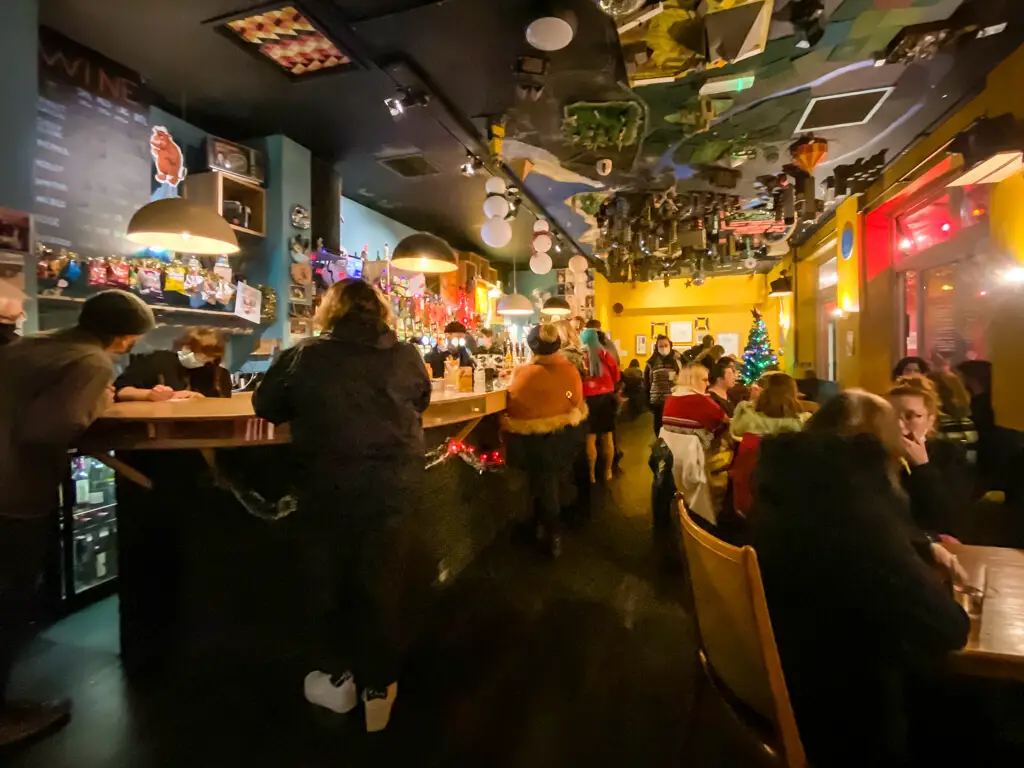 interior of the norwich playhouse bar with some christmas decorations