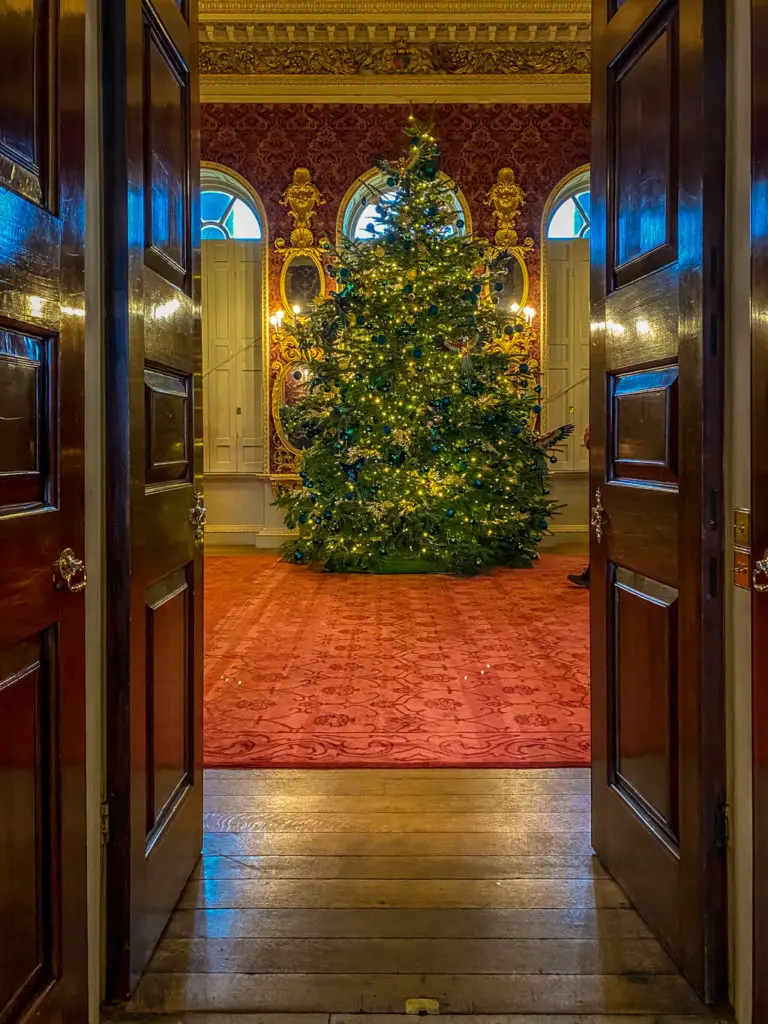 large christmas tree in the Holkham Hall salon
