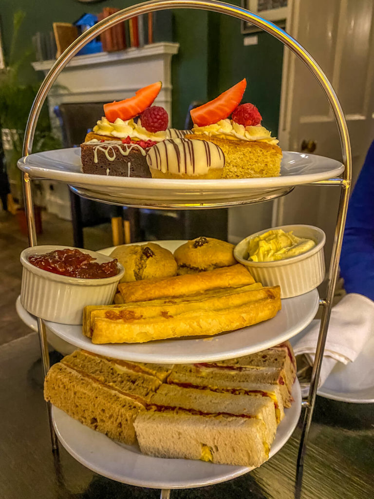 close up of our tiered tray for afternoon tea at the Grove Hotel