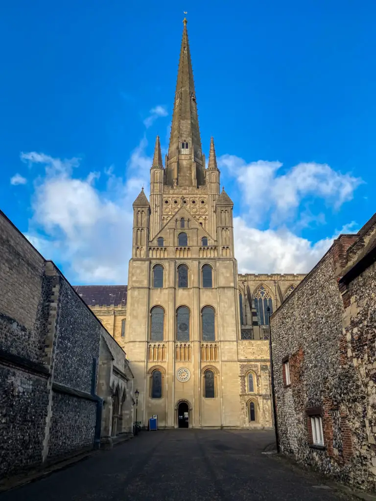 exterior view of one of the entrances to Norwich cathedral