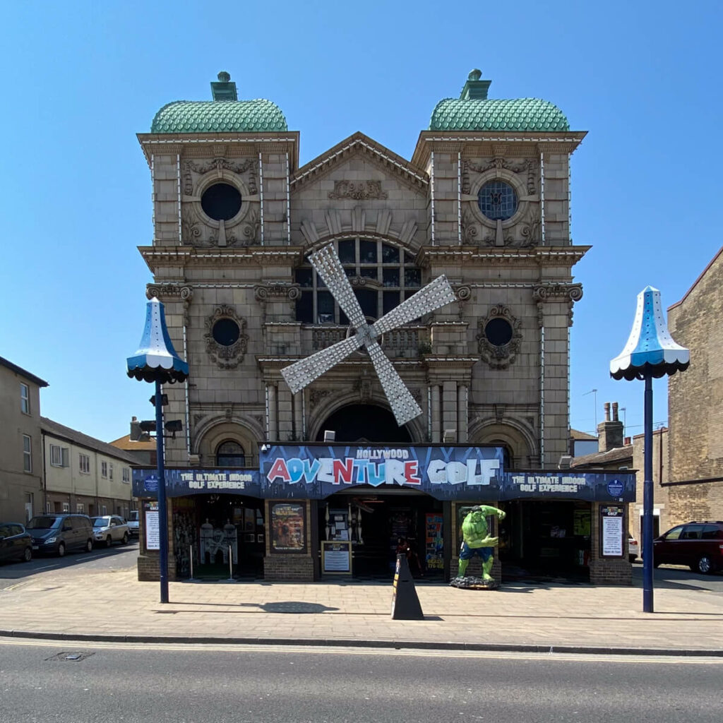 exterior of the Windmill Theatre which now houses an adventure golf course