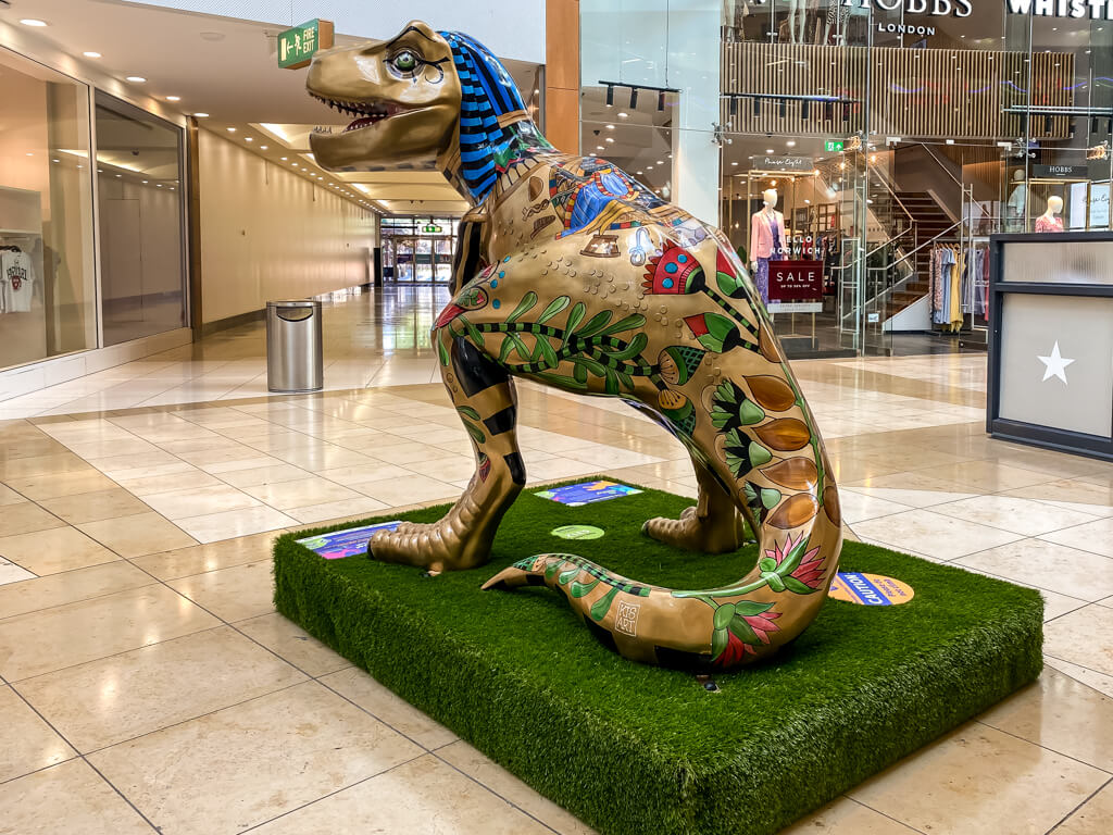 egyptian themed t-rex inside chantry place