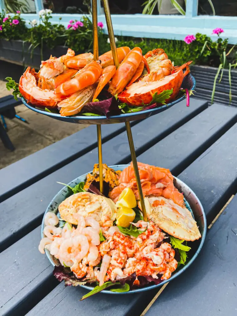 tiered tray with seafood