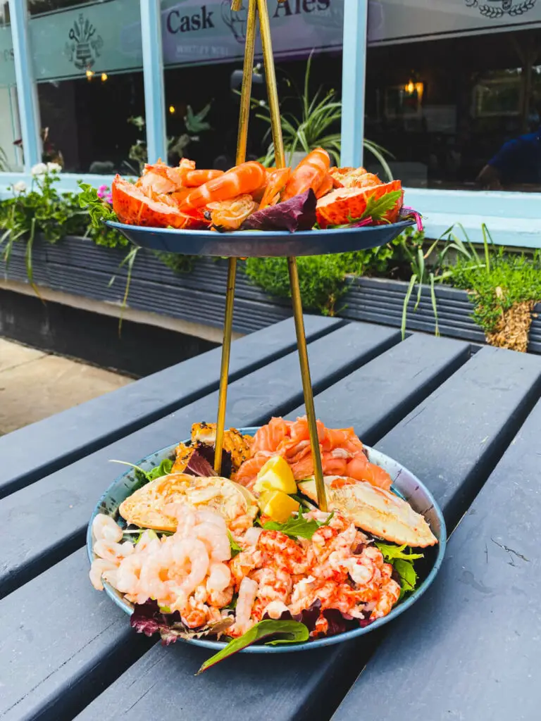 tiered tray with fresh cooked seafood at the maltsters in ranworth