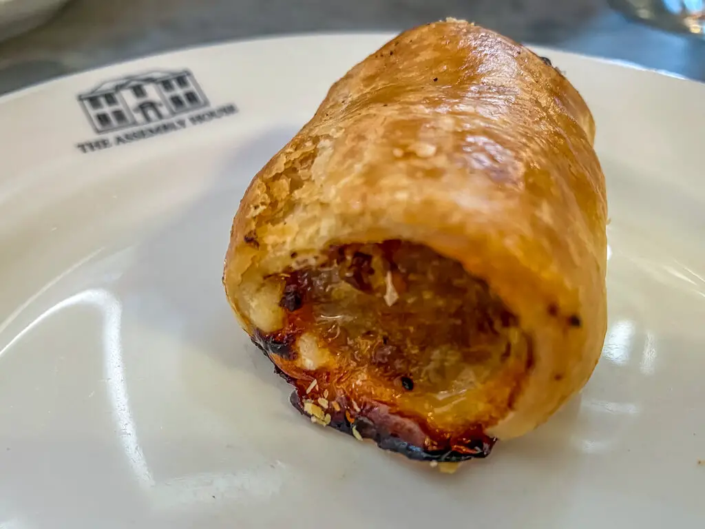 close up of sausage roll from the assembly house