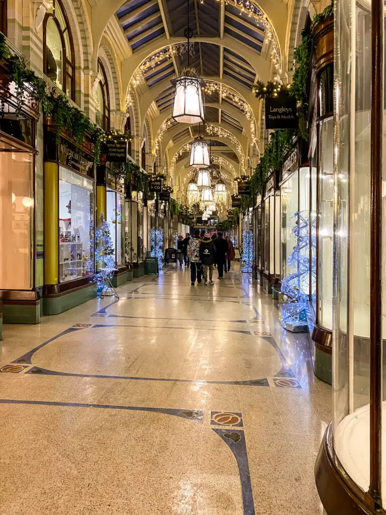 the royal arcade in norwich decorated for christmas