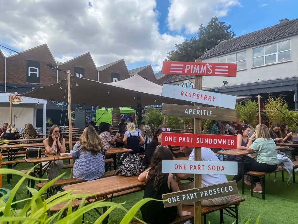 seating area with road signs at junkyard market