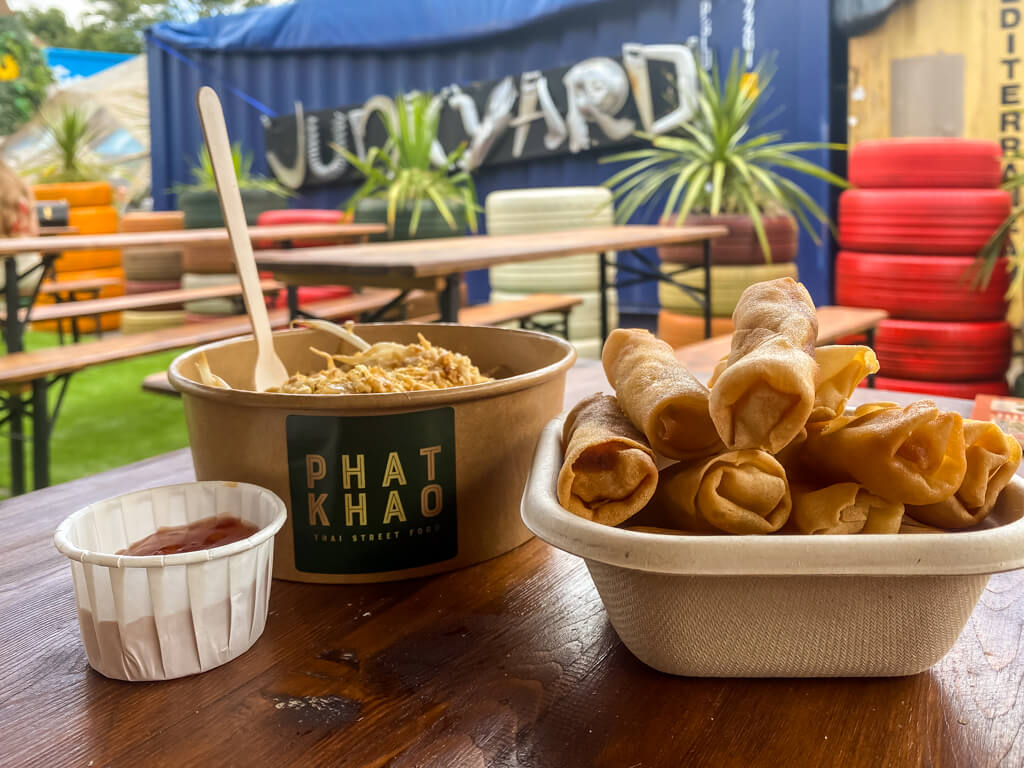 two dishes from phat khao at junkyard market