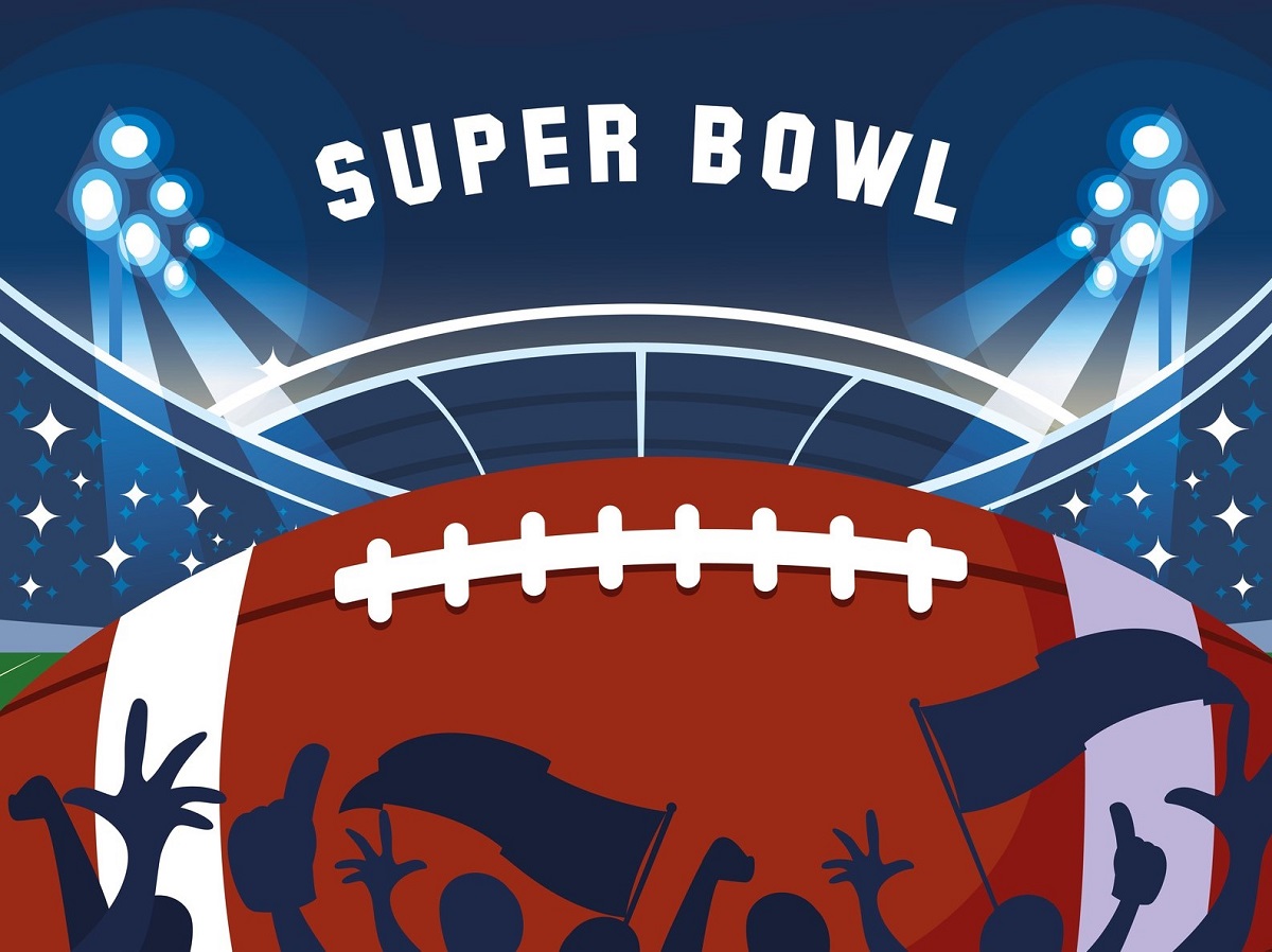 text "super bowl" with a big football under it