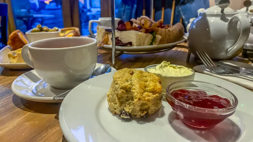 close up of scones and tea cup from byfords afternoon tea