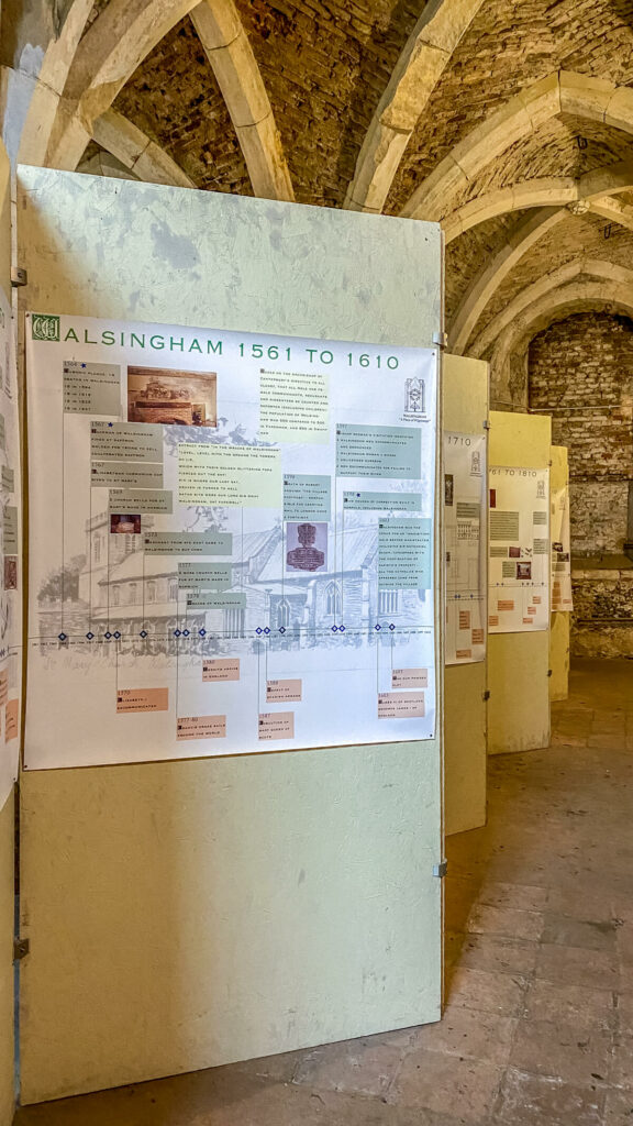 timeline exhibit inside the walsingham abbey crypt
