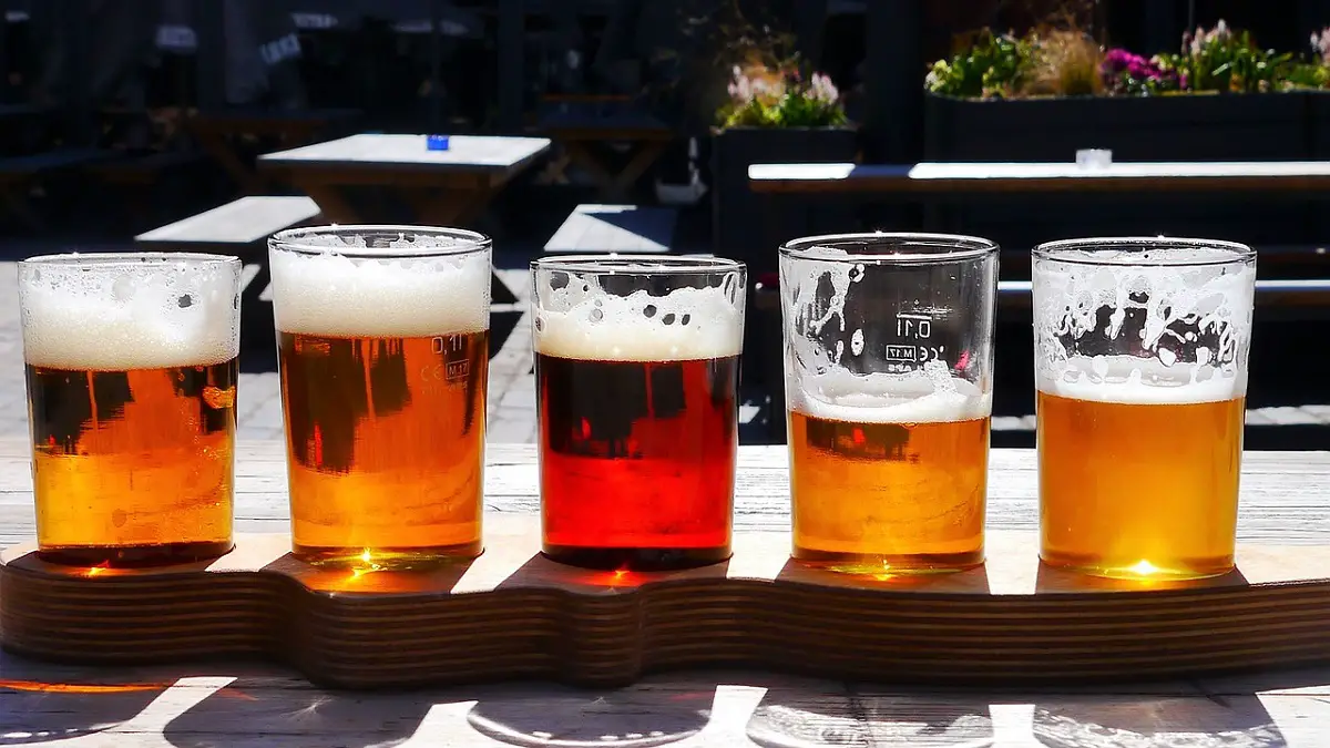 several glasses of different types of beer