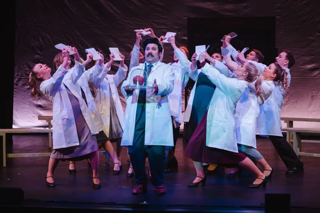 Young Frankenstein cast in the first scene of the show performing "The Brain"