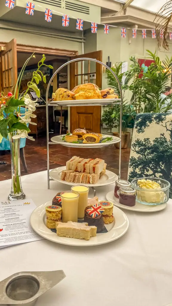 three-tiered tray with afternoon tea at the maids head hotel