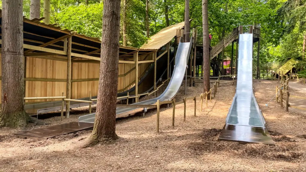 three large slides at bewilderwood