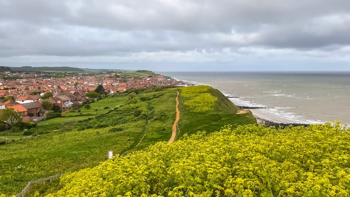 view of the norfolk coast and the north sea on the walk from sheringham to cromer