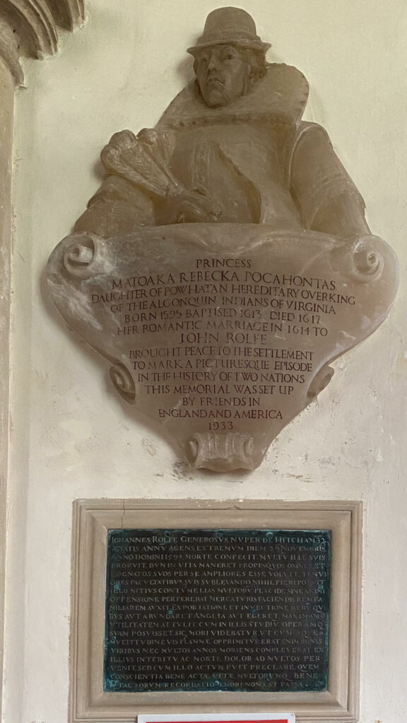 memorial to pocohontas inside St Mary's Church in Heacham