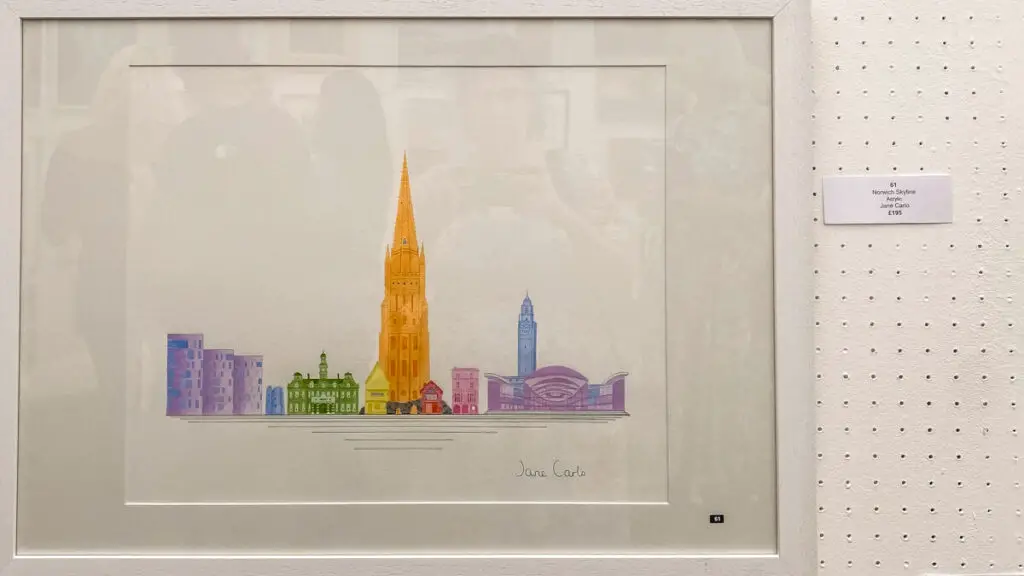 sketch of norwich skyline in the art gallery at the royal norfolk show