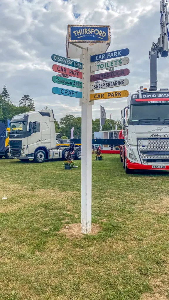 sign with directions at the Royal Norfolk Show
