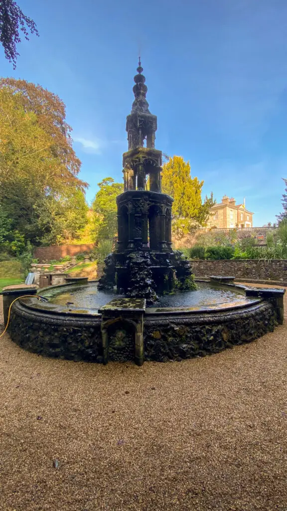 view of the gothic fountain inside the plantation garden