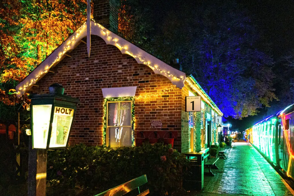 Holt Station is decorated for the Norfolk Lights Express