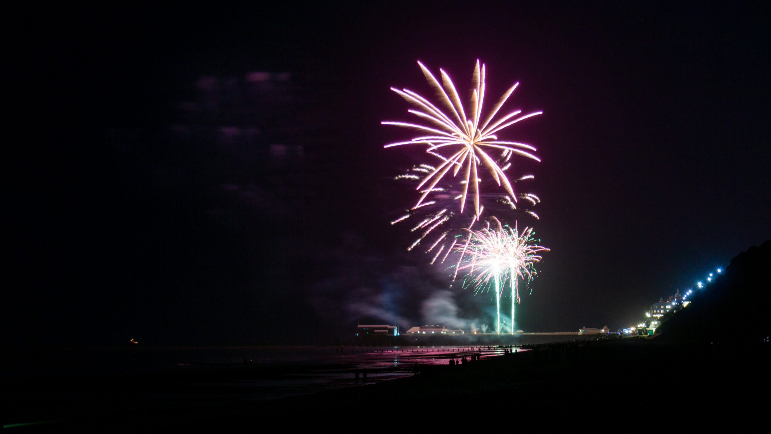 Cromer's New Year Day Fireworks photo taken on January 1 2024 from East Runton Beach