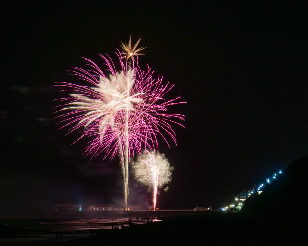 several fireworks over the Cromer Pier