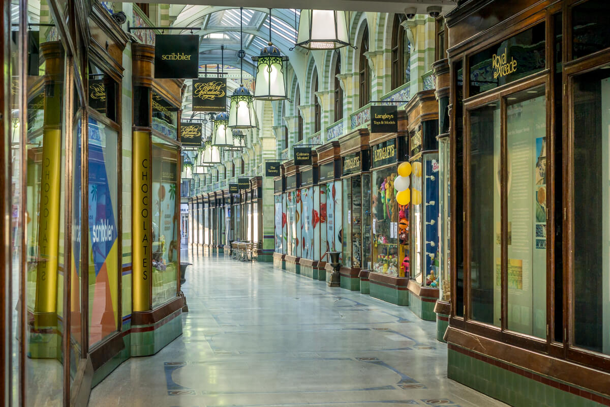 view of the Royal Arcade in Norwich