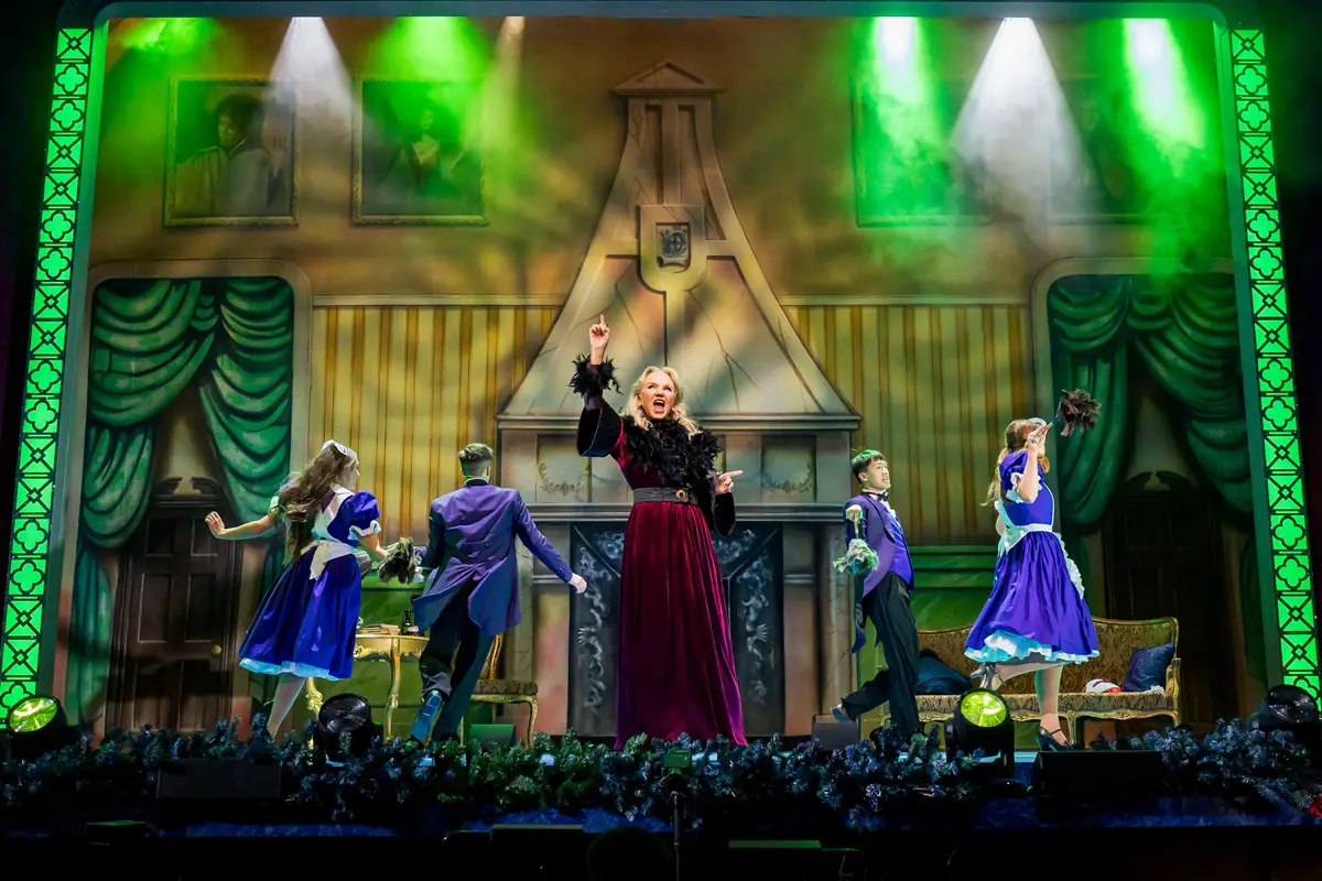 Lisa Maxwell sings on the Norwich Theatre Royal stage as part of the Aladdin pantomine